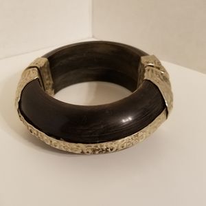 Vintage Black Horn Ethnic Hinged Bangle Bracelet
